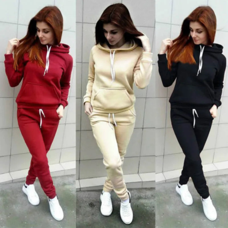 Solid Women Tracksuit  2PCS Autumn Winter Clothes