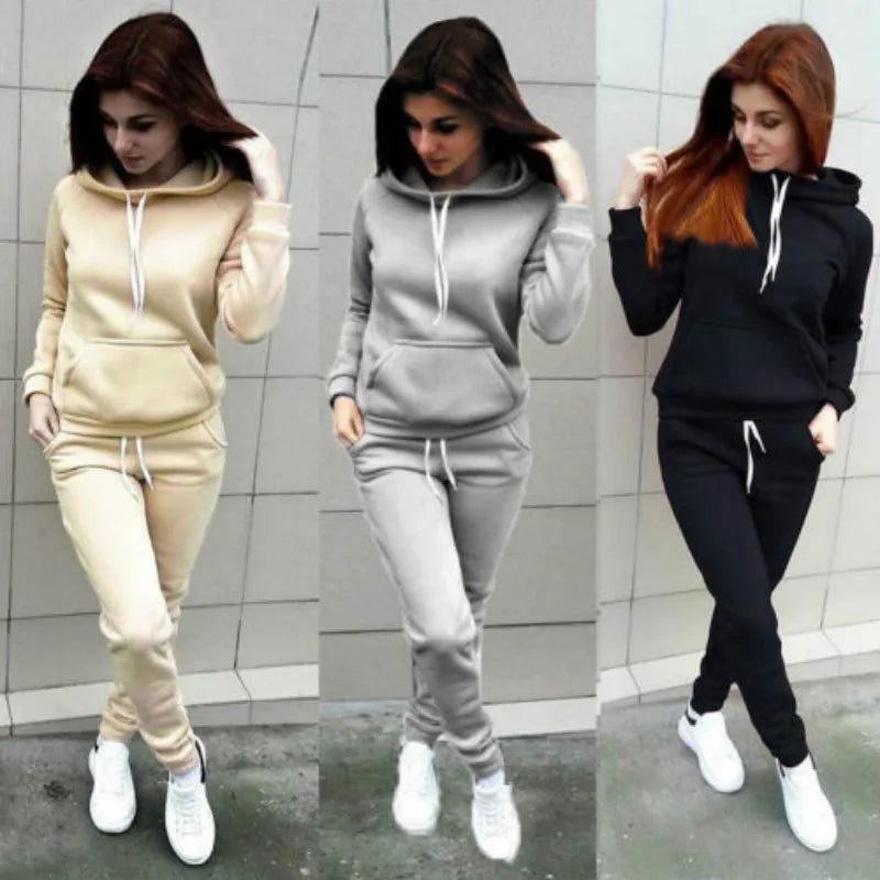 Solid Women Tracksuit  2PCS Autumn Winter Clothes