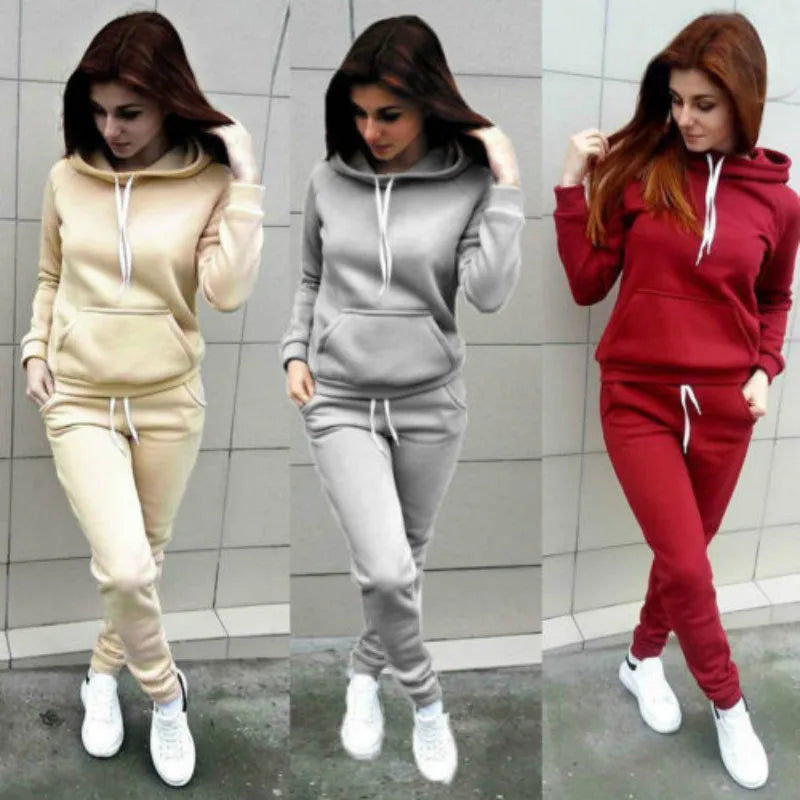 Solid Women Tracksuit  2PCS Autumn Winter Clothes