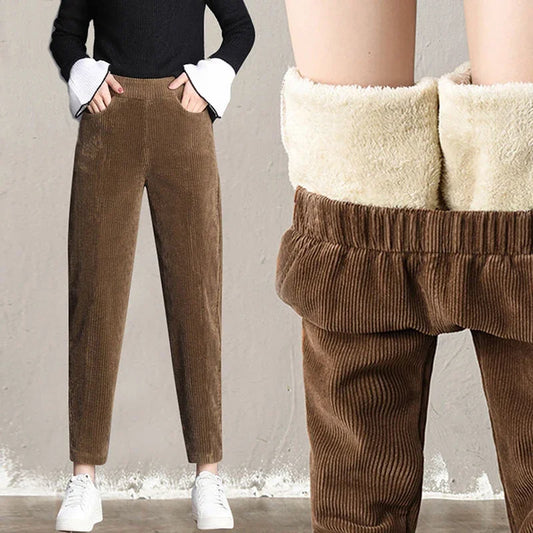 Plush Thick Casual Pants Women Corduroy Winter Leggings High Waist Harem Pants