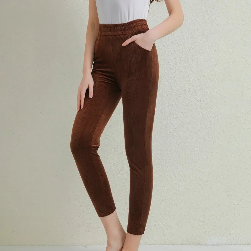 Plush Thick Casual Pants Women Corduroy Winter Leggings High Waist Harem Pants