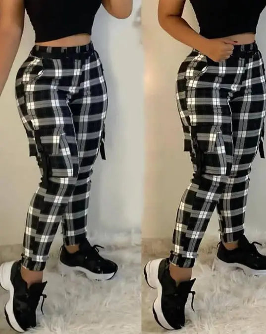 Winter Pants Women 2023 Slim Fitting Printed Checkered