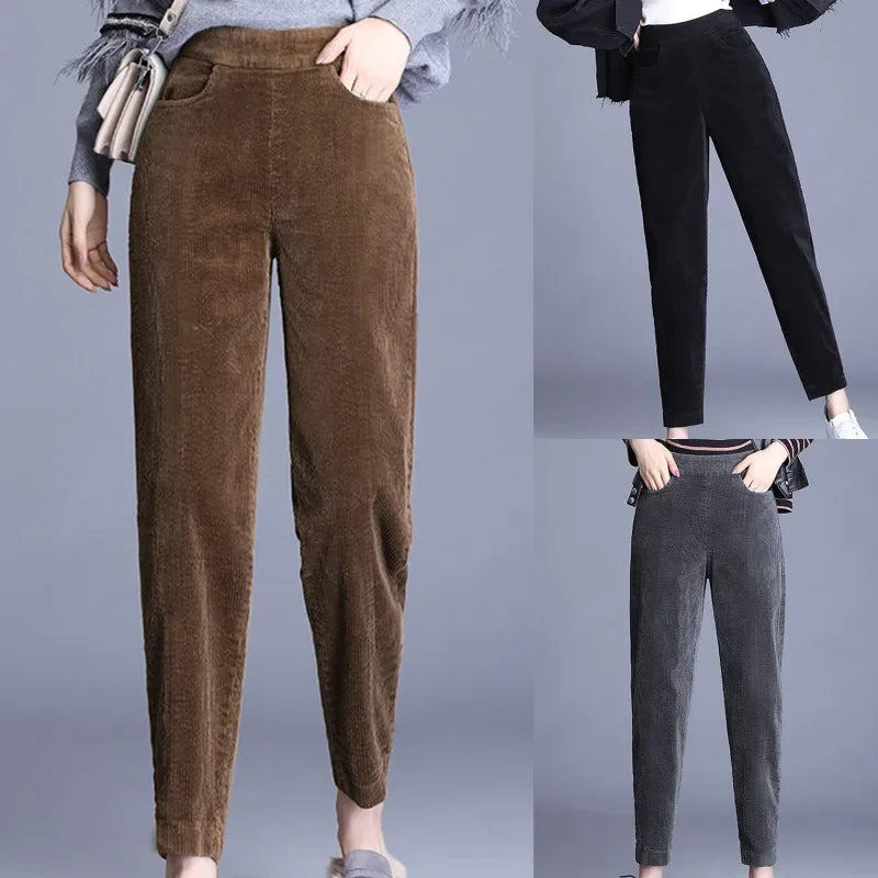 Plush Thick Casual Pants Women Corduroy Winter Leggings High Waist Harem Pants